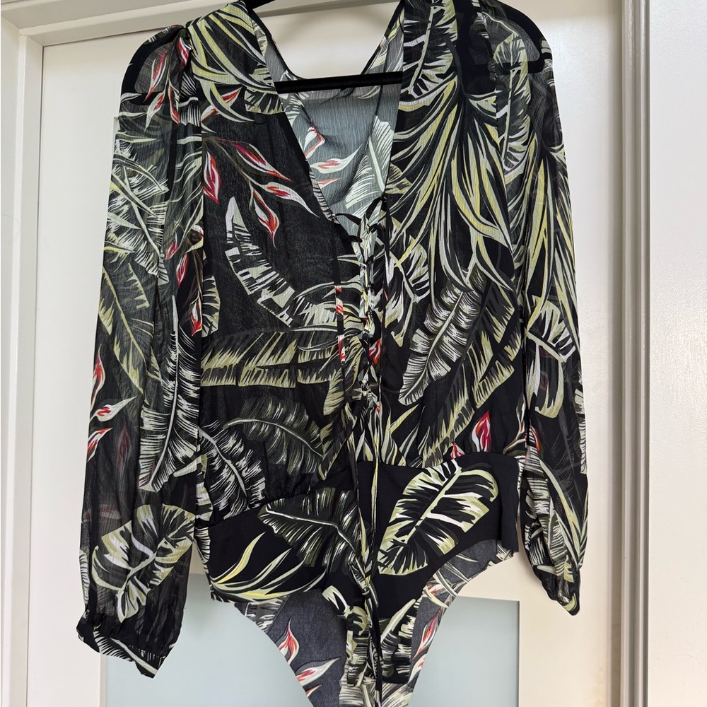 Zara Leaf Pattern Top with Black and Green